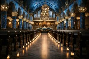 Synagogue Decorated for Hanukkah Celebrations photo