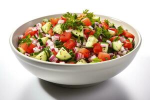 Israeli Salad Isolated on White Background photo