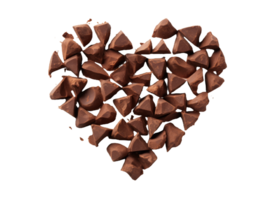 Heart made of pieces of chocolate isolated on transparent background png