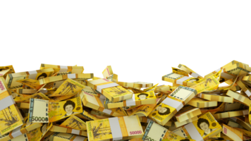 3D rendering of A lot of stacks of South Korean won notes spread at the on bottom of screen. 3d rendering png