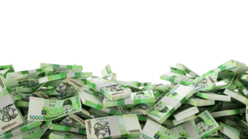 3D rendering of A lot of stacks of South Korean won notes spread at the on bottom of screen. 3d rendering png