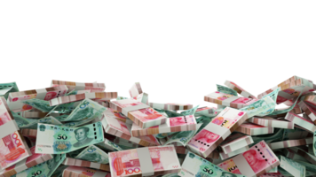 3D rendering of A lot of stacks of Chinese Yuan notes spread at the on bottom of screen. 3d rendering png