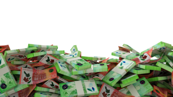 3D rendering of A lot of stacks of Nicaraguan Cordoba notes spread at the on bottom of screen. 3d rendering png