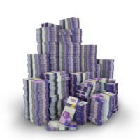 Big stacks of 1000 Swiss Franc notes. A lot of money isolated on transparent background. 3d rendering of bundles of arranged cash png