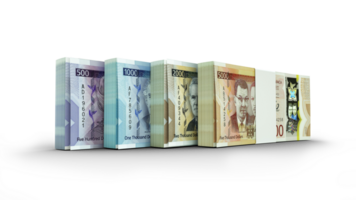 3d rendering of Stacks of Jamaican dollar notes in various denominations. bundles of currency notes isolated on transparent background png