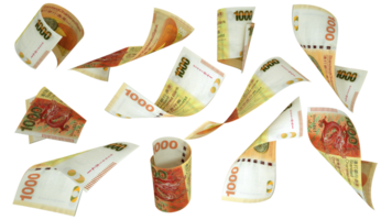 3D rendering of Hong Kong Dollar notes flying in different angles and orientations isolated on transparent background png