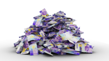 Big pile of 1000 Swiss Franc notes. A lot of money isolated on transparent background. 3d rendering of bundles of cash png