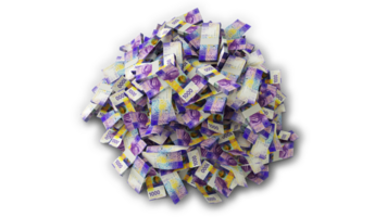 Top view of Big pile of 1000 Swiss Franc notes. A lot of money isolated on transparent background. 3d rendering of bundles of cash png