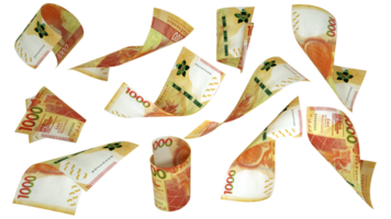 3D rendering of Hong Kong Dollar notes flying in different angles and orientations isolated on transparent background png