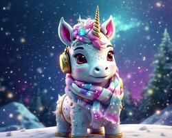 beautiful unicorn on a winter background photo