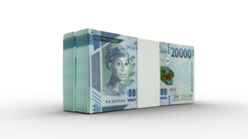 3d tolkning av stackar av guineanska franc anteckningar. få buntar av guineanska valuta isolerat på transparent bakgrund png