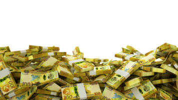 3D rendering of A lot of stacks of Solomon Islands Dollar notes spread at the on bottom of screen. 3d rendering png