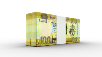 3d rendering of Stacks of 100 Solomon Islands Dollar notes. Few bundles of Solomon Islands currency isolated on transparent background png