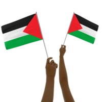 Black hand holding Palestinian flag, Hand lifting flag, Hand raising flag, 3d rendering of set of hands holding flag isolated on transparent background png