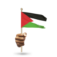 Hand holding Palestinian national flag isolated on transparent background png