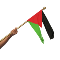 Hand holding Palestinian national flag isolated on transparent background png