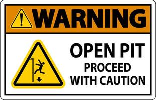 Warning  Sign Open Pit Proceed With Caution vector