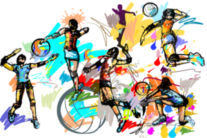 Action hit volleyball and brush strokes style sport art png