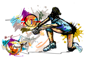 Action hit volleyball and brush strokes style sport art png