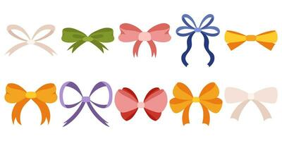 Adorable Hand-Drawn Ribbon Bows in a Flat Style. Versatile Bowknot Collection for Chic Decorations. A Large Set of  Bowties. vector