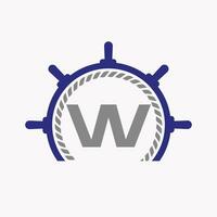Letter W Cruise Steering Logo. Yacht Symbol, Ship Logotype, Marine Sign Template vector
