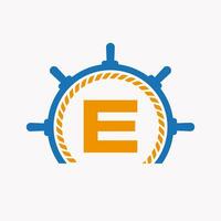 Letter E Cruise Steering Logo. Yacht Symbol, Ship Logotype, Marine Sign Template vector