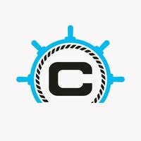 Letter C Cruise Steering Logo. Yacht Symbol, Ship Logotype, Marine Sign Template vector