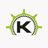 Letter K Cruise Steering Logo. Yacht Symbol, Ship Logotype, Marine Sign Template vector