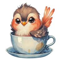 Vogel Lügen im ein Kaffee Becher ai generativ png