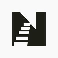 Letter N Stair Logo. Step Logo Symbol Alphabet Based Vector Template