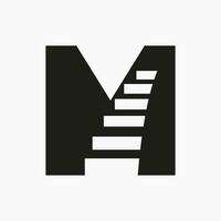 Letter M Stair Logo. Step Logo Symbol Alphabet Based Vector Template