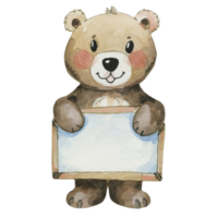 Bear Holding A White Sign Blank  AI Generative png