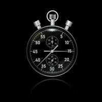 Round stopwatch with chrome rim. Vector illustration on black background