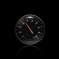 Engine speed level indicator. Round black car dashboard 3d device. Vector illustration on black background