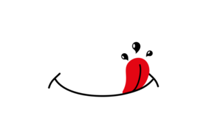 Tongue with drool. Logo for tasty eat. Character of hungry and pleasure. Black cartoon emoji. Doodle avatar of delicious food. Mouth with saliva for enjoy. png