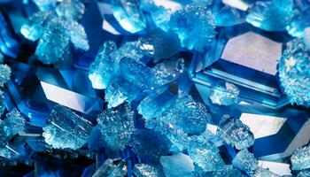 macro photo of blue crystals with glass texture