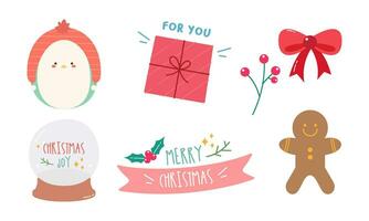 Cute Hand Drawn Colorful Christmas Doodles,  Set of Christmas Elements Collection in Doodle Style vector