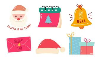 Cute Hand Drawn Colorful Christmas Doodles,  Set of Christmas Elements Collection in Doodle Style vector