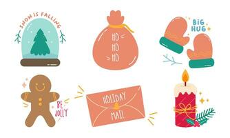 Cute Hand Drawn Colorful Christmas Doodles,  Set of Christmas Elements Collection in Doodle Style vector