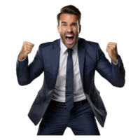 man celebrating with arms raised suit business man . AI Generated png