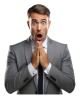 human in suit worker beautiful with expression surprised mouth open . AI Generated png