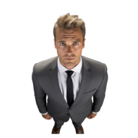 view from top of a standing business man, top of his head, looking front, top view . AI Generated png