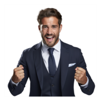 man celebrating with arms raised suit business man . AI Generated png