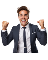 man celebrating with arms raised suit business man . AI Generated png