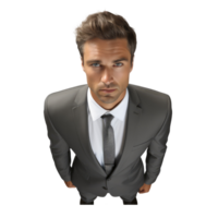 view from top of a standing business man, top of his head, looking front, top view . AI Generated png