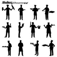 Set of illustrations of baker man silhouettes vector