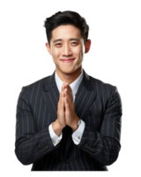 young asia person in a suit clapping with a smile . AI Generated png