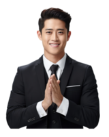 young asia person in a suit clapping with a smile . AI Generated png