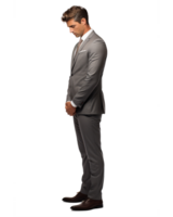 full body of 30 years old businessman looking down face down . AI Generated png