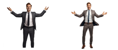 Businessman facing forward with arms wide open . AI Generated png